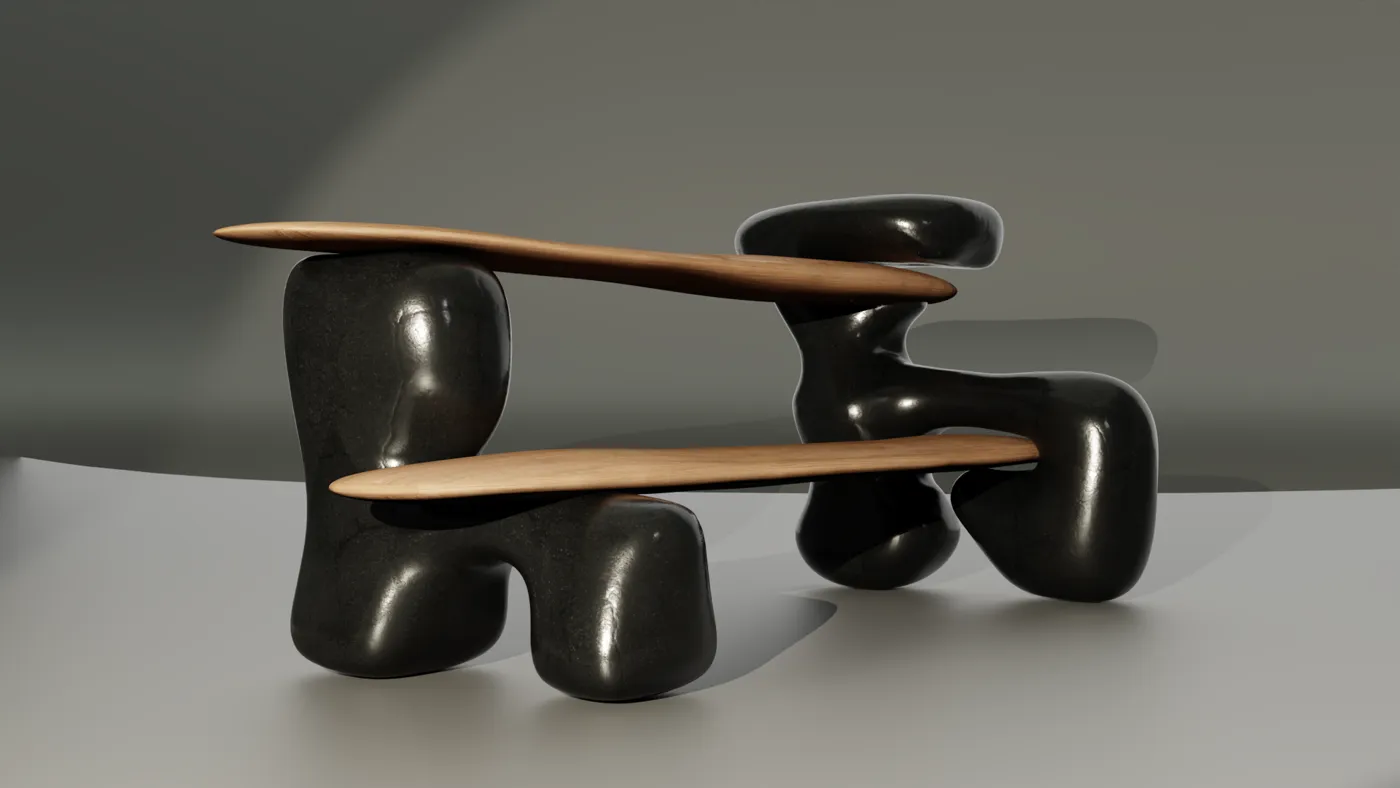 Bench — digital sculpt and render by Yael Matute from a concept sketch by Atang Tshikare